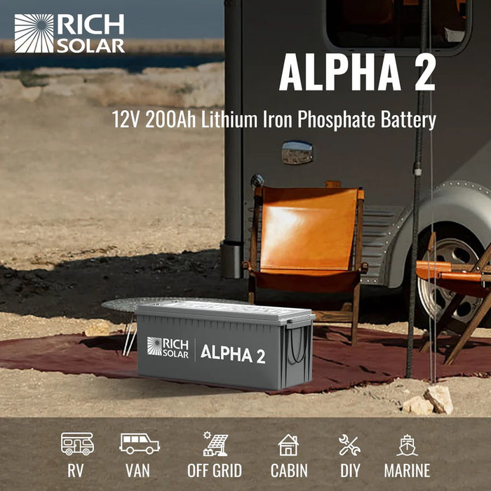 ALPHA 2 | 12V 200Ah LiFePO4 Battery | Powerful 12V Lithium Battery for RVs, Trailers, Vans, Boats, Off-Grid | 5,000/4000/7000 Lifetime Cycles | Bluetooth and Internal Heat Technology