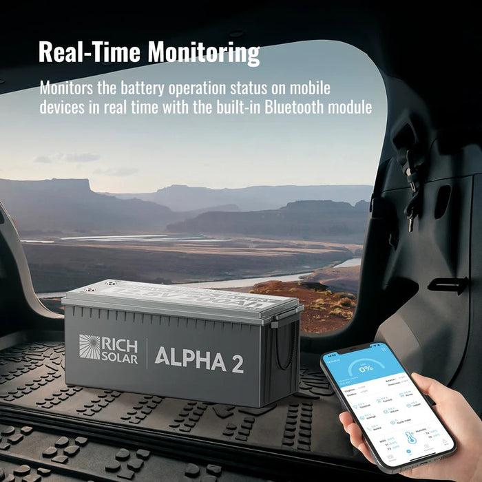 ALPHA 2 | 12V 200Ah LiFePO4 Battery | Powerful 12V Lithium Battery for RVs, Trailers, Vans, Boats, Off-Grid | 5,000/4000/7000 Lifetime Cycles | Bluetooth and Internal Heat Technology