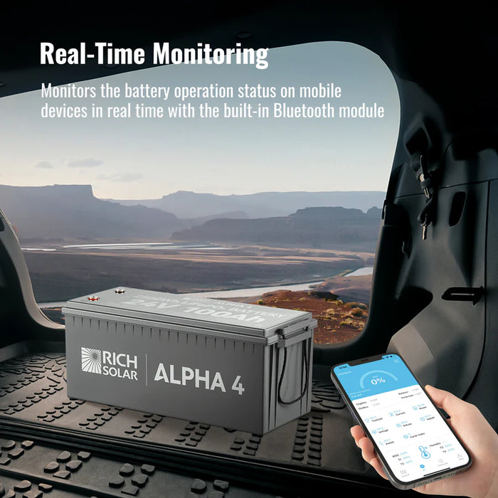 ALPHA | 24V 100Ah LiFePO4 Battery | Powerful 24V Lithium Battery for RVs, Trailers, Vans, Boats, Off-Grid | 5,000/4,000 Lifetime Cycles | Bluetooth and Internal Heat Technology