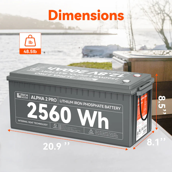 ALPHA 2 | 12V 200Ah LiFePO4 Battery | Powerful 12V Lithium Battery for RVs, Trailers, Vans, Boats, Off-Grid | 5,000/4000/7000 Lifetime Cycles | Bluetooth and Internal Heat Technology