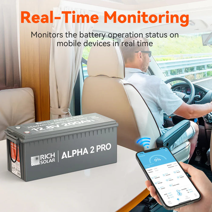 ALPHA 2 | 12V 200Ah LiFePO4 Battery | Powerful 12V Lithium Battery for RVs, Trailers, Vans, Boats, Off-Grid | 5,000/4000/7000 Lifetime Cycles | Bluetooth and Internal Heat Technology