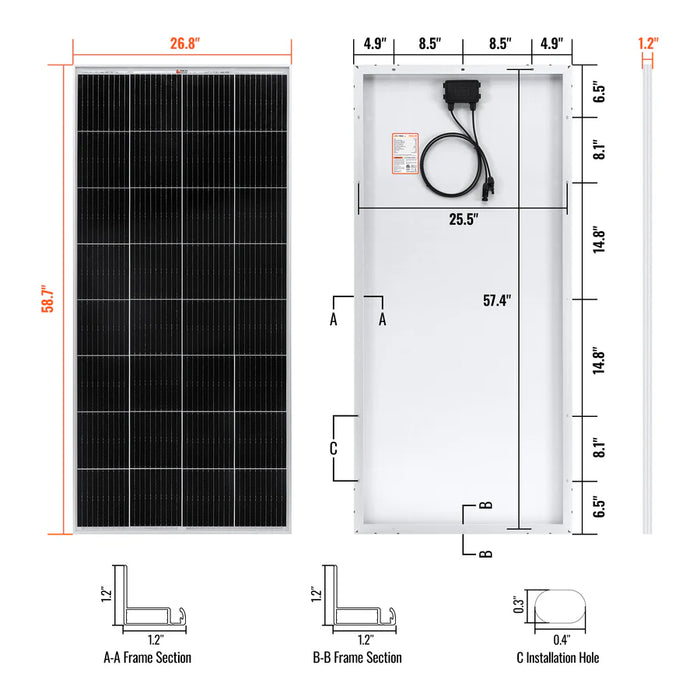 MEGA 200 | 200 Watt Solar Panel | Premier 12V Off-Grid Solar Panel for RVs Cabins, Boats | 25-Year Output Warranty | UL Certified