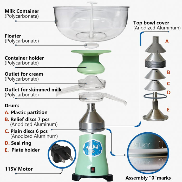 Milky Electric Cream Separator Milky FJ90 PP (115V)